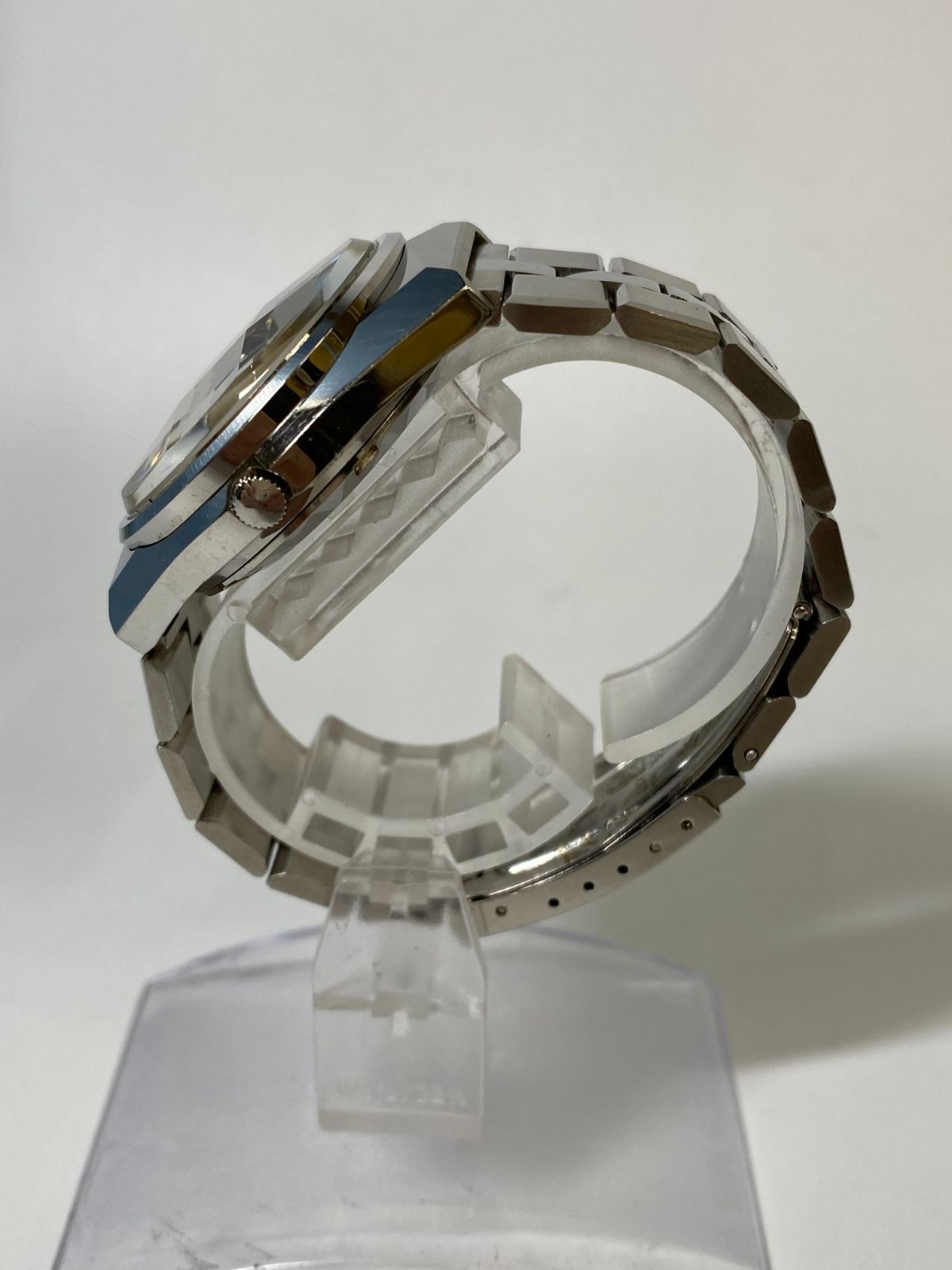 SEIKO ELNIX 0703-6020 電子テンプ 赤紫カットガラス メンズ腕時計