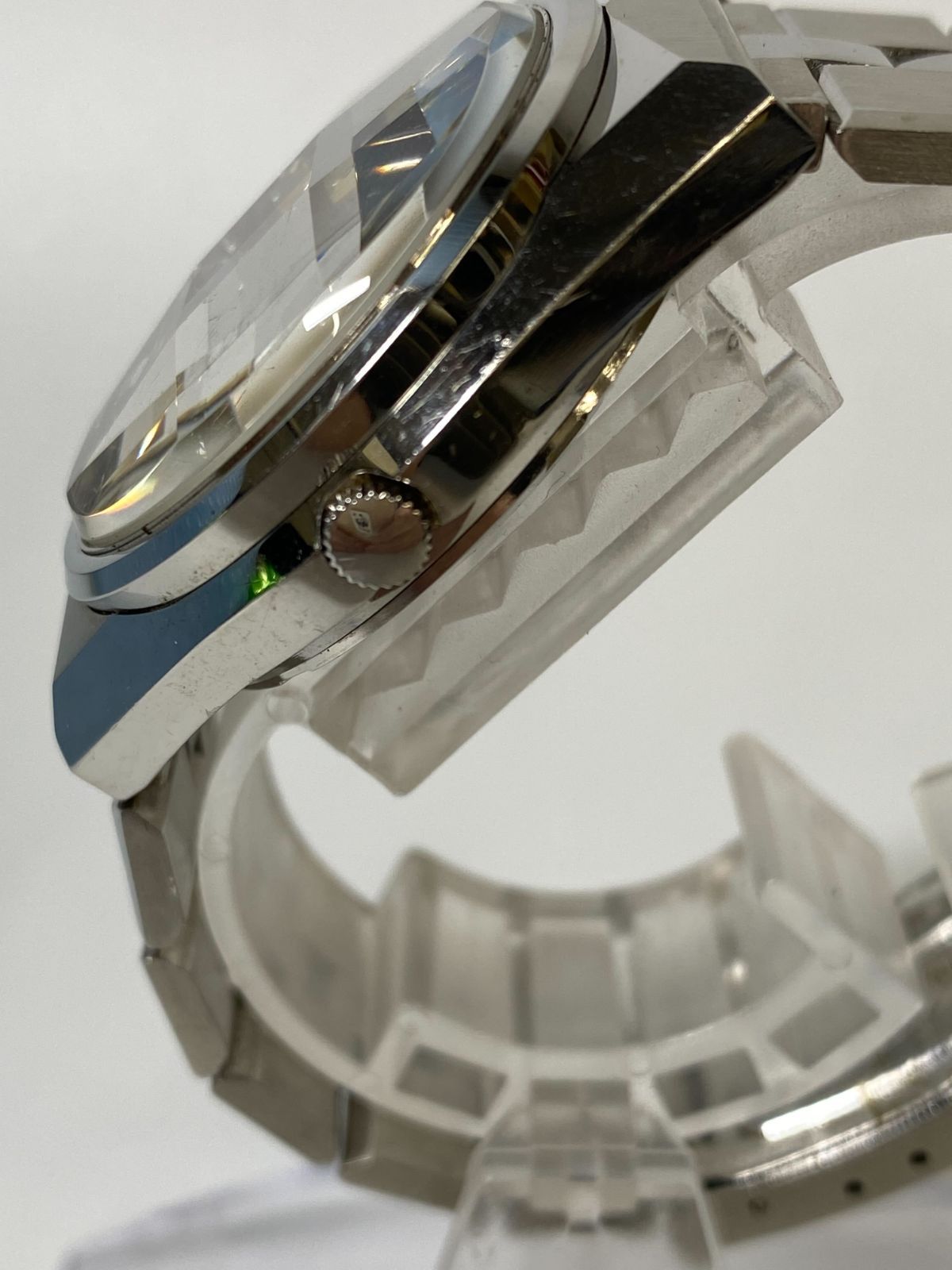 SEIKO ELNIX 0703-6020 電子テンプ 赤紫カットガラス メンズ腕時計 