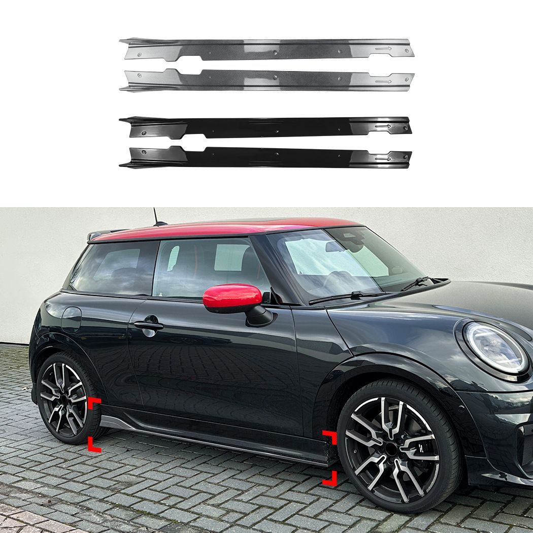 BMW ミニクーパー MINI Cooper JCW F66 F67 2024年以降対応 サイドスカートスポイラー サイドアンダーパーツ ABS製 ピアノブラック カーボン調 ボディ側面を引き締めるスポーティデザイン 外装カスタム ドレスアップ用品