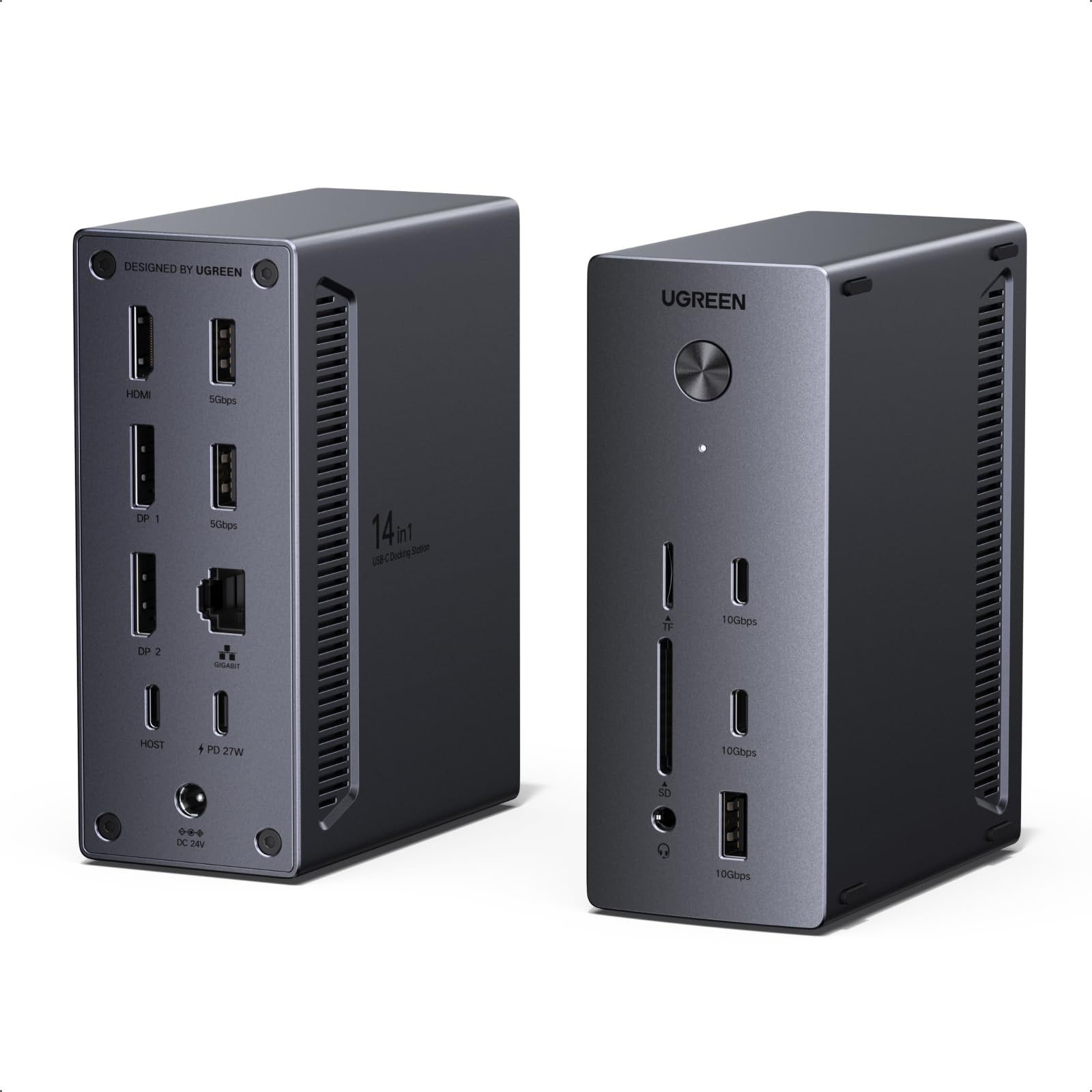 UGREEN ドッキングステーション 14-in-1 3画面出力 ノートPC100W充電 2つのDP&HDMI（DP-4K120Hz HDMI-4K60Hz） usb ドッキングステーション 10Gbps高速転送 PD3.0・USB-C/A3.2ポート・3.5