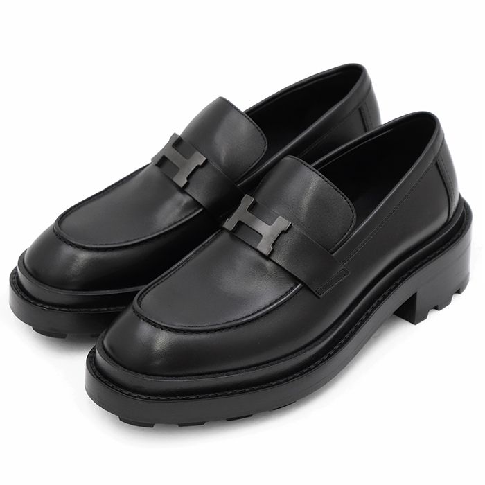 HERMES 黒レザー ローファー 新品同様】HERMES エルメス レザー ローファー サイズ 38 レディース