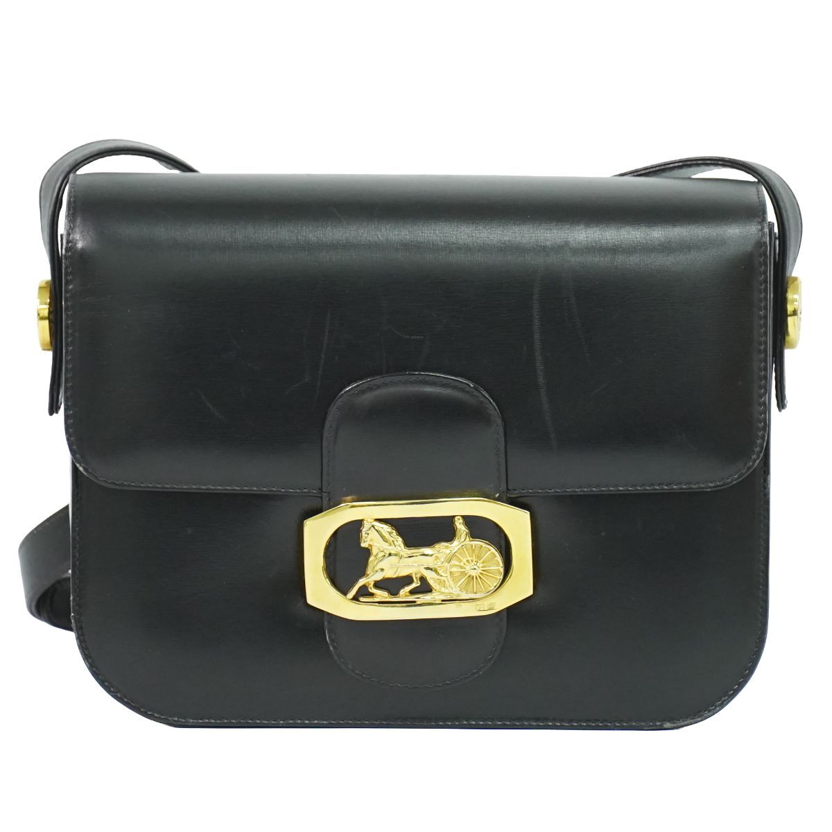 本物 セリーヌ CELINE 馬車金具 ショルダーバッグ レザー ブラック バッグ 中古・