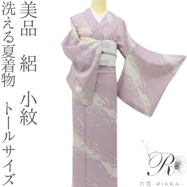 六花-RIKKA- 美品 洗える夏着物 トールサイズ 絽❀視線を奪う、ドラマチックな夏アイリス色❀小紋 着物 A5475