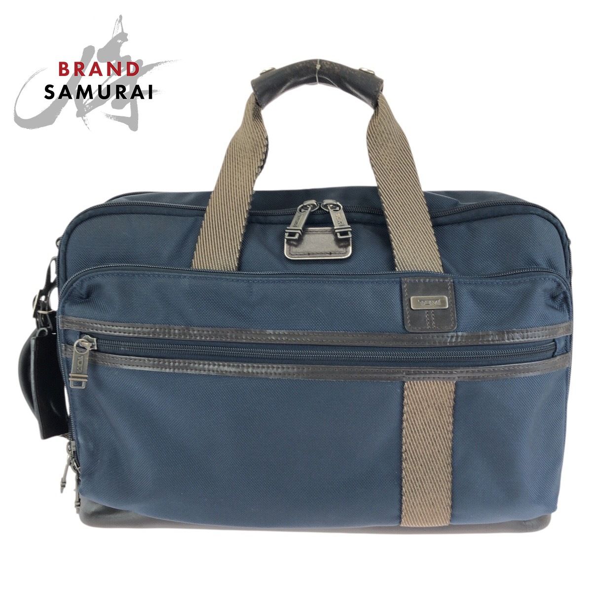 美品 TUMI トゥミ ALPHA BRAVO グレイソン スリーウェイ ブリーフ ネイビー ブラウン シルバー金具 ナイロン ビジネスバッグ 602852【中古】