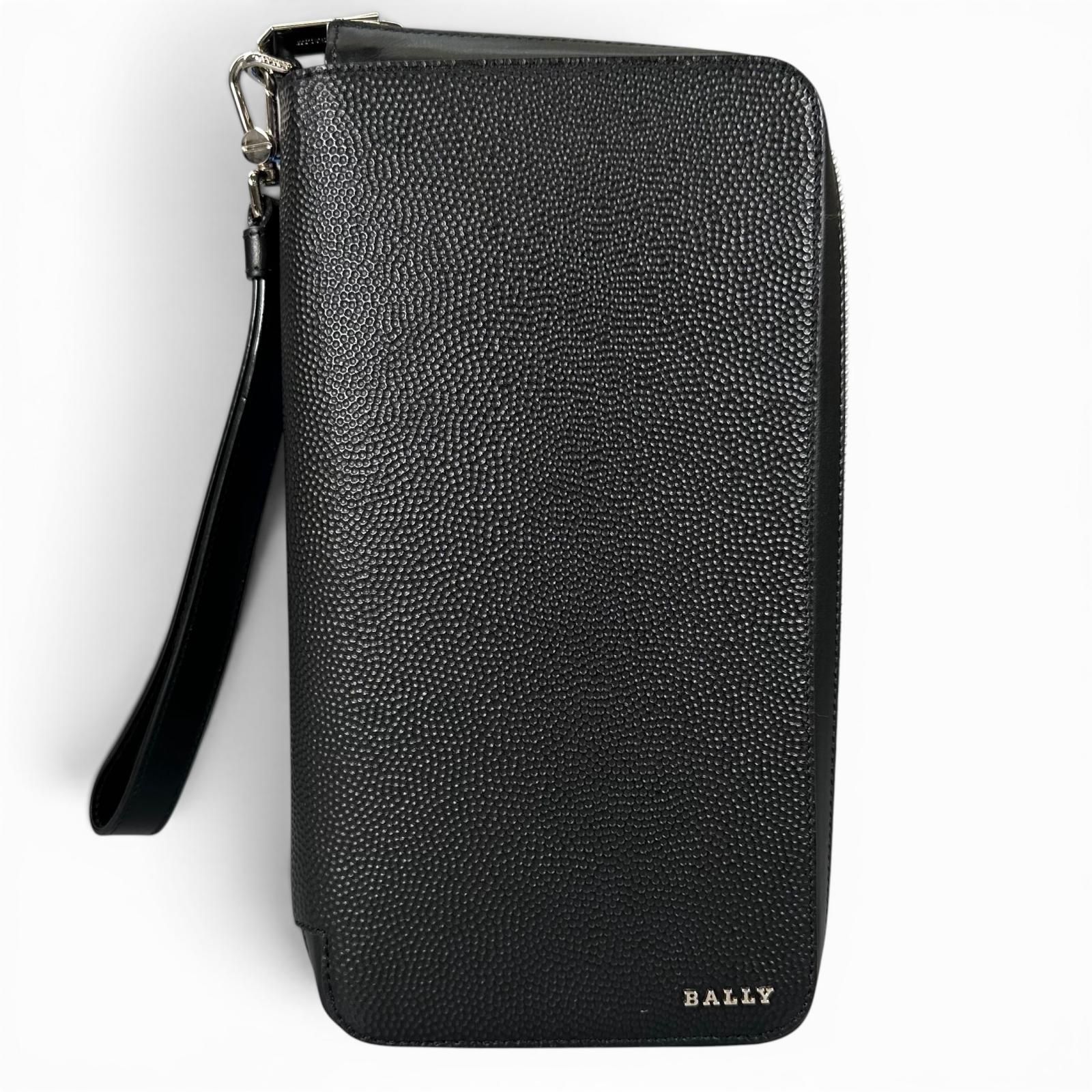 未使用品▲BALLY バリー NYONS カーフレザー ラウンドファスナー オーガナイザー 長財布 ブラック シルバー イタリア製 メンズ 保存袋付 22,500円