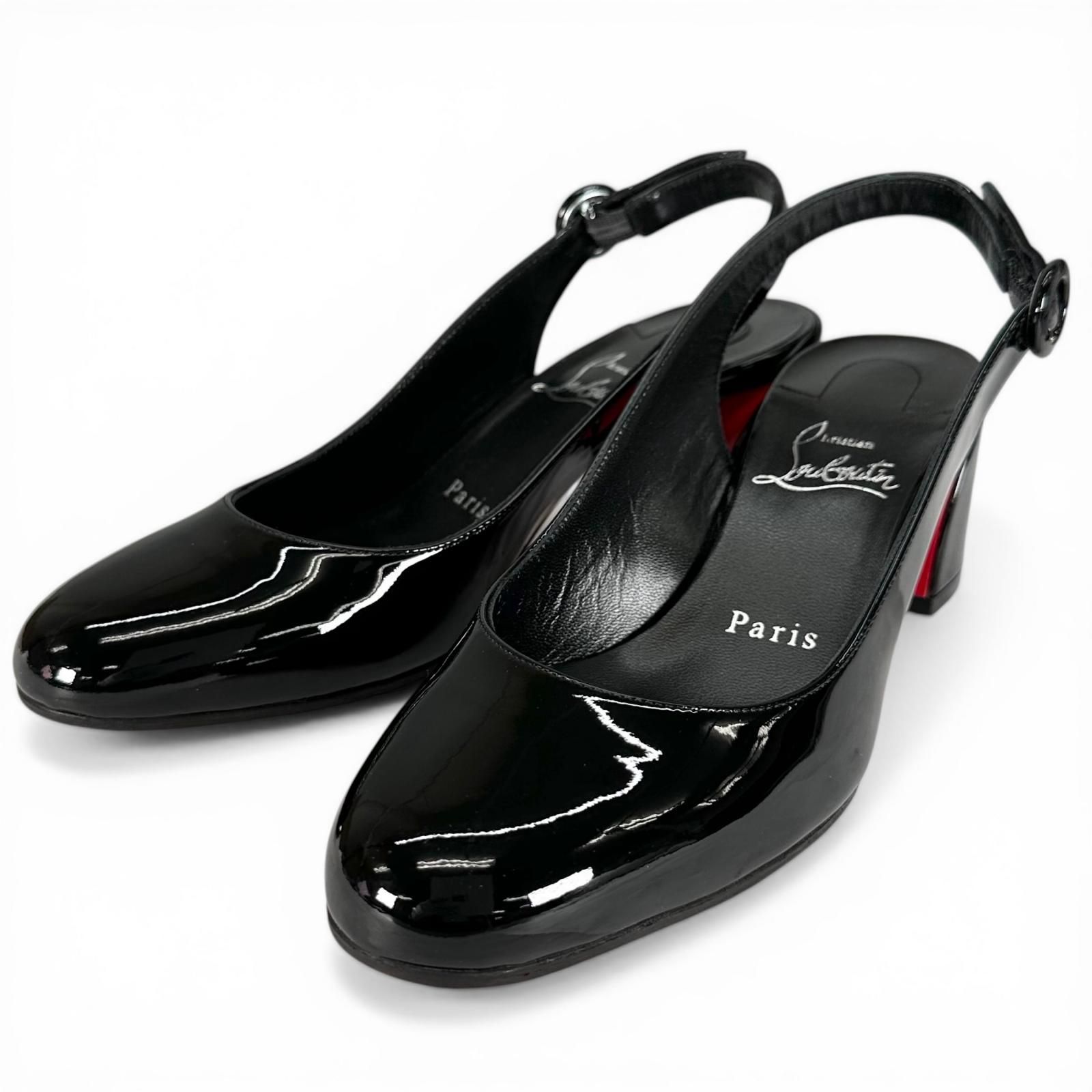 極美品▲Christian Louboutin クリスチャンルブタン SO JANE SLING 55 パテントレザー パンプス ブラック 36 イタリア製 レディース 箱付き