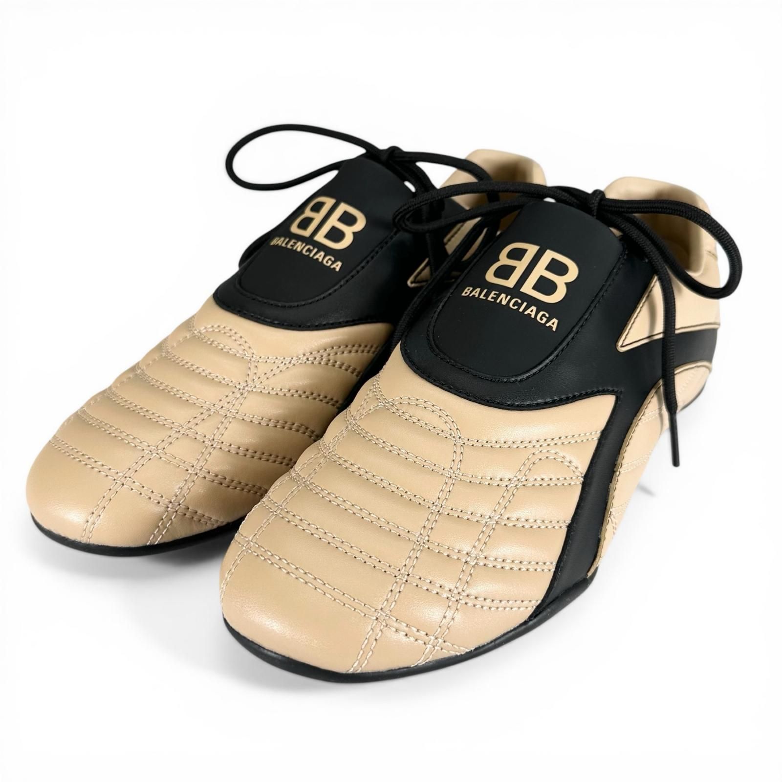 未使用品▲BALENCIAGA バレンシアガ 617540 ZEN SNEAKER レザー ローカット スニーカー ベージュ ブラック 26cm メンズ