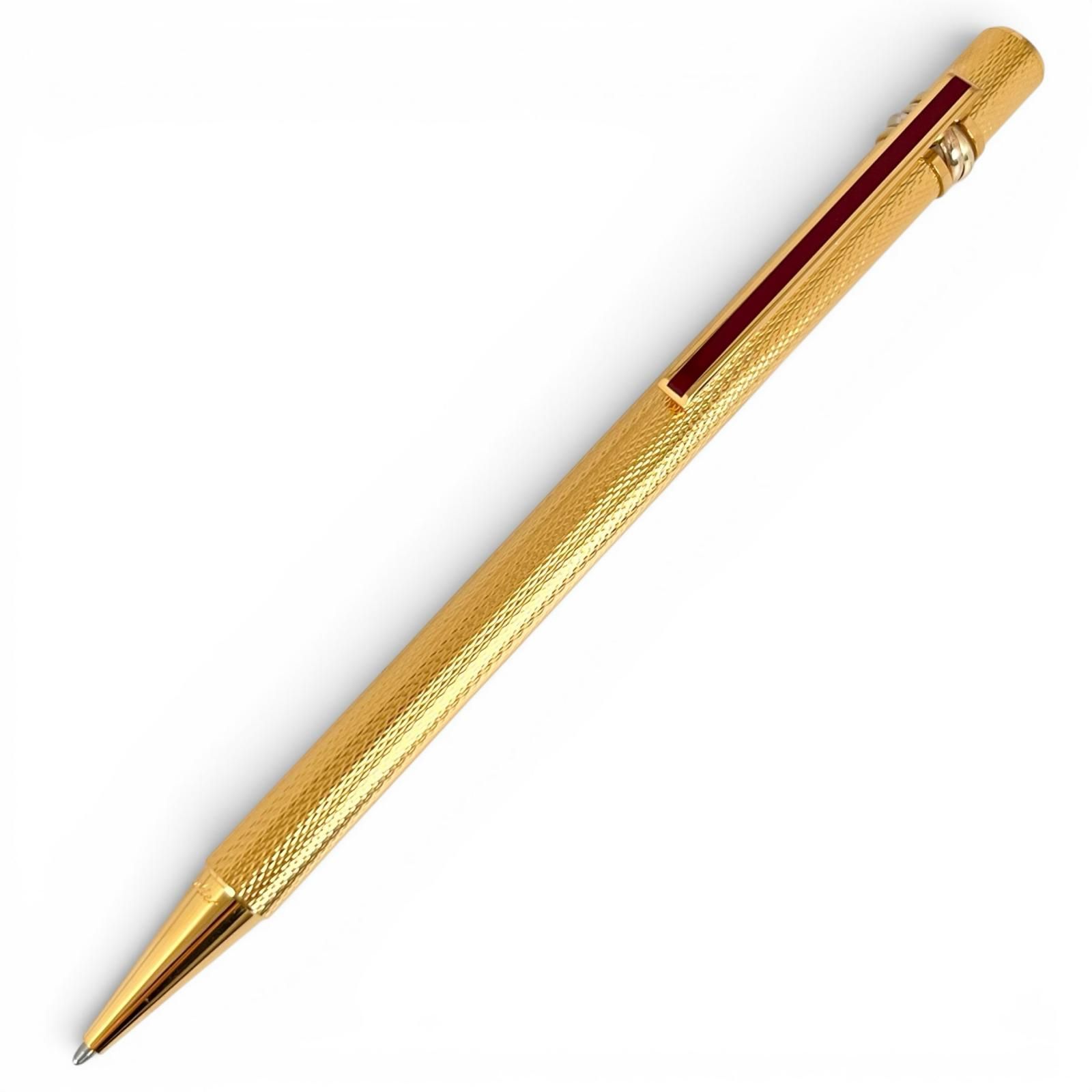 極美品▲Cartier カルティエ マスト ドゥ カルティエ トリニティ ツイスト式 ボールペン ゴールド ボルドー メンズ 箱付き
