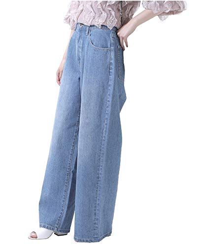 [セレクトリベリー] ワイドパンツ レディース ジーンズ デニム フルレングス ロング丈 程よい厚み 脚長効果 スッキリ魅え 大きいサイズ ウエストゴム 女性 主婦 S?LL 春 夏 秋 冬 通勤 E-4842/ 5390ac99