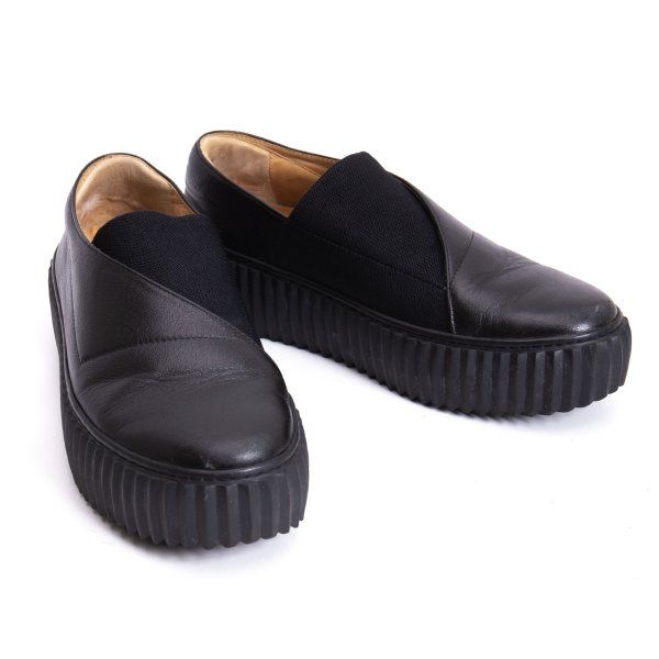 イッセイミヤケ×ユナイテッドヌードISSEY MIYAKE×UN 厚底レザーローカットシューズ 黒38(24cm位)