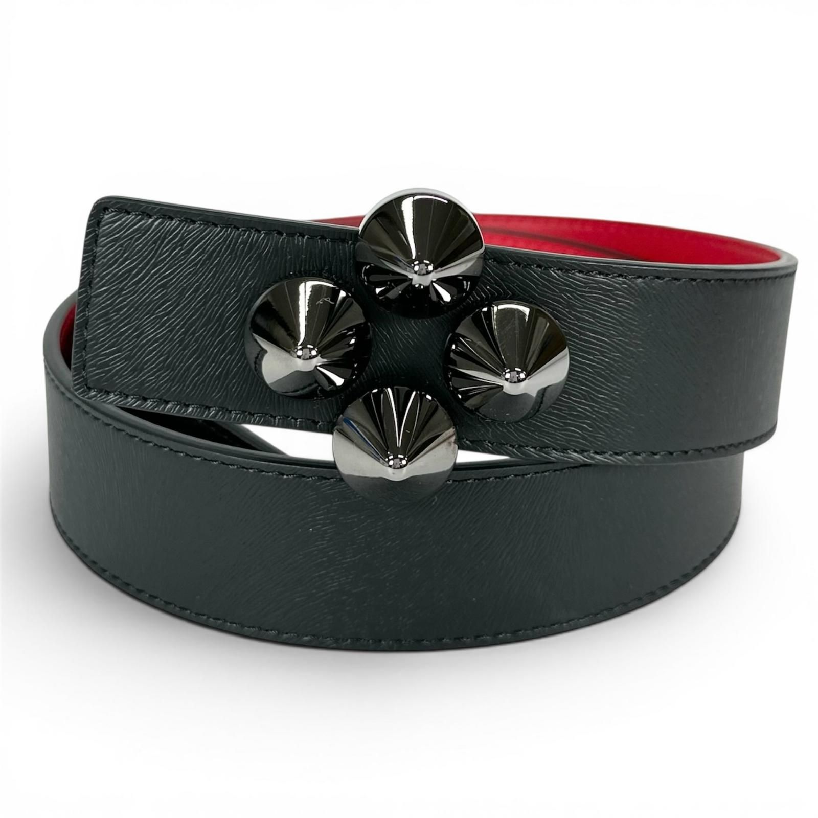 未使用品▲Christian Louboutin クリスチャンルブタン W SPIKY BELT レザー ベルト ブラック 75/30 イタリア製 レディース 箱・保存袋付