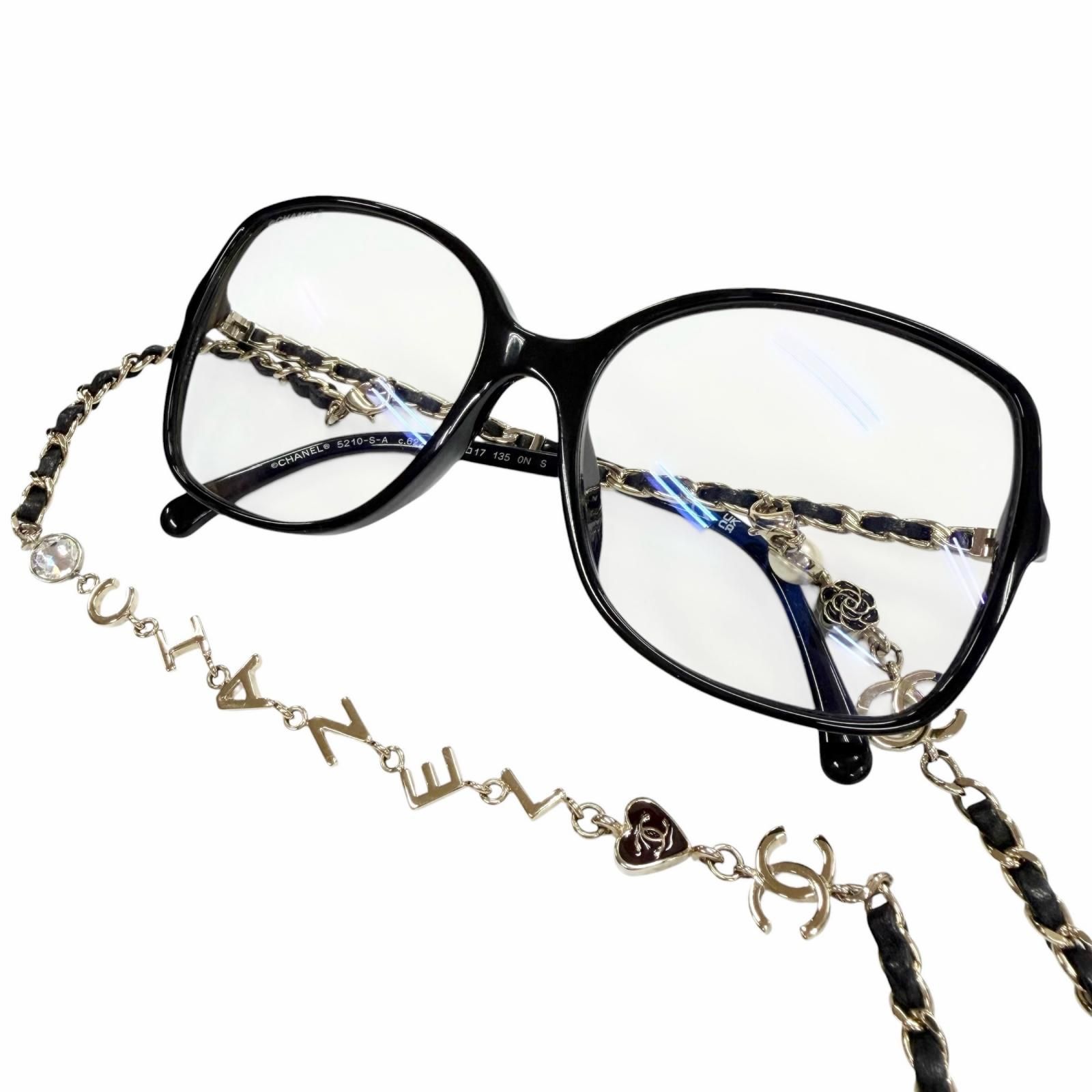 美品▼CHANEL シャネル 5210-S-A ココマーク グラスチェーン付き アイウェア サングラス 57□17 135 デモレンズ 伊製 レディース 箱付き 45,360円