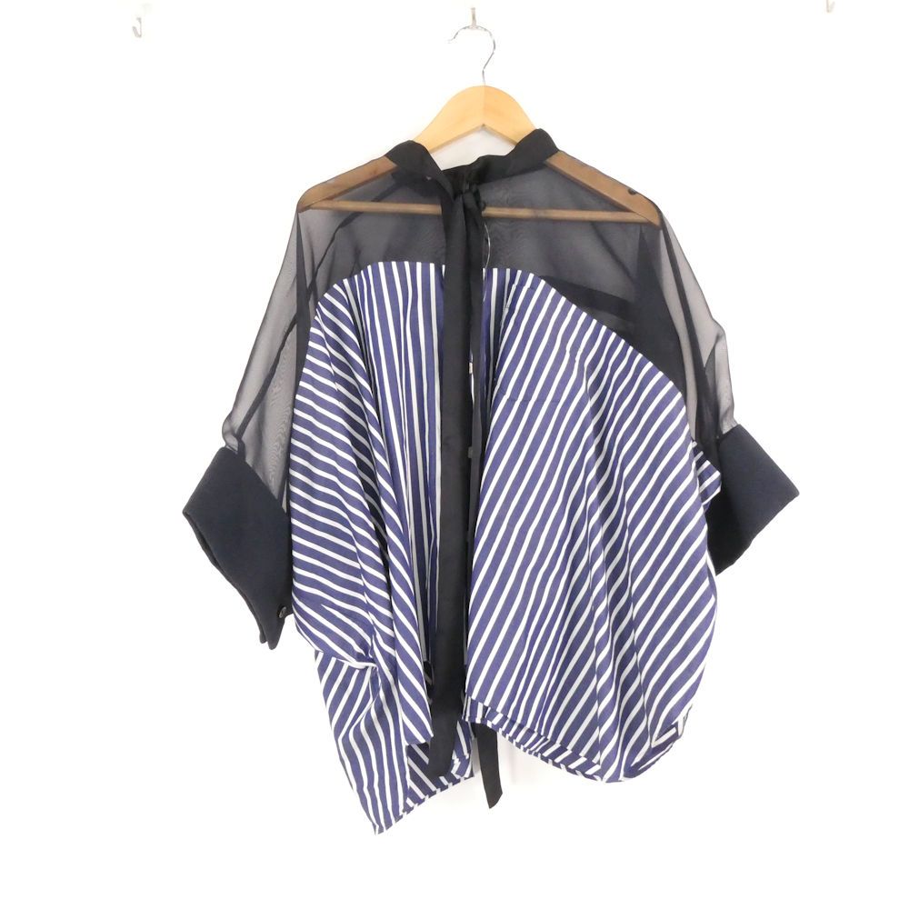 美品 sacai サカイ 21-05718 ブラウス 1 コットン ストライプ ブラウス 切替 五分袖 レディース AN3597A41