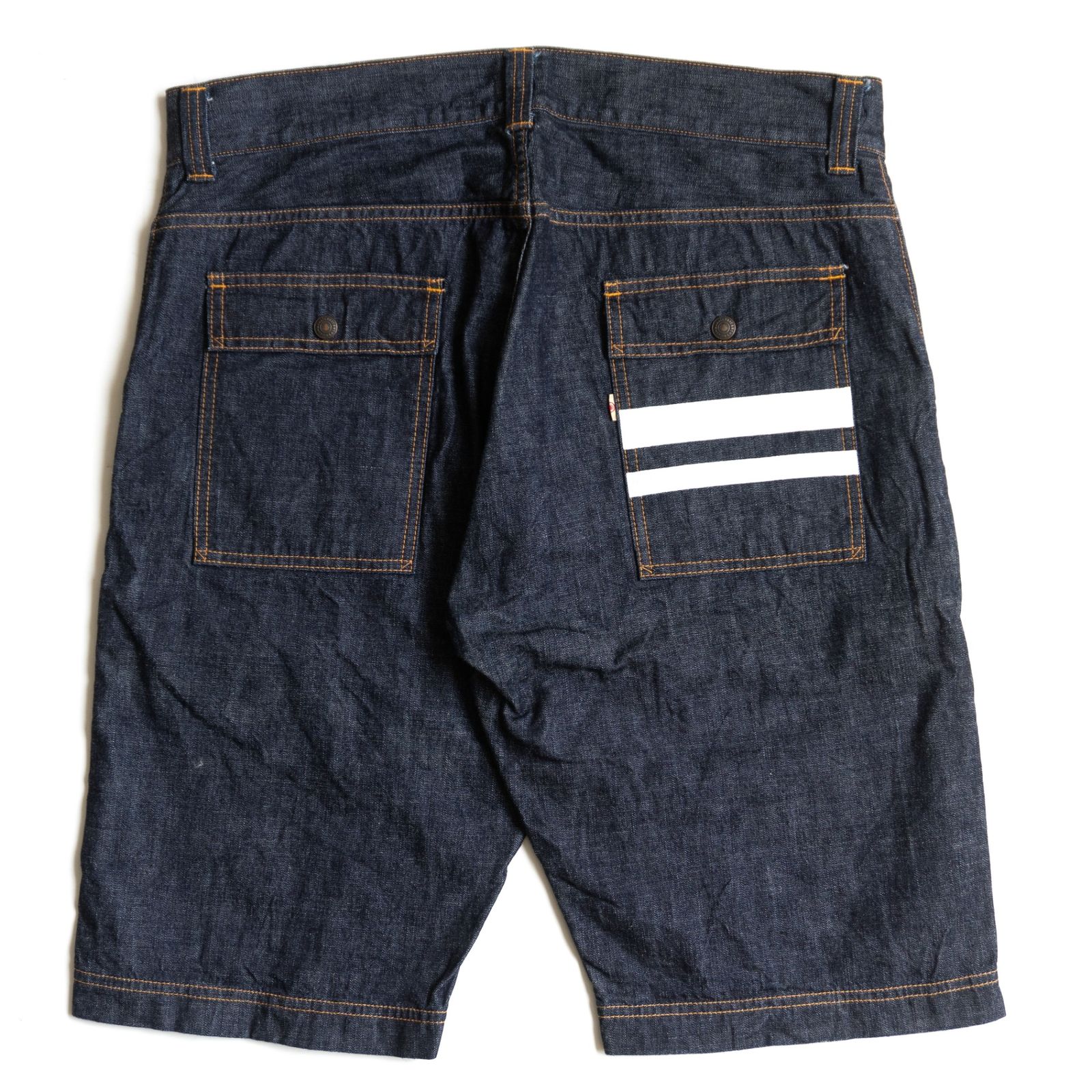 桃太郎ジーンズ　ショートパンツ　36 美品/濃紺】 桃太郎ジーンズ【出陣 特濃インディゴ ブッシュショート