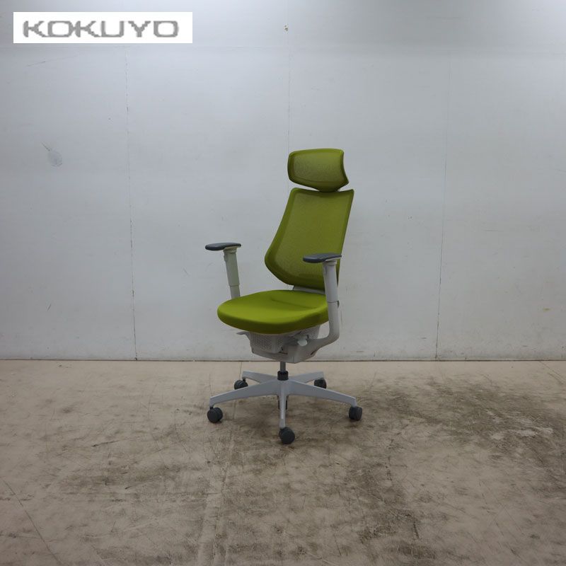 美品 KOKUYO コクヨ ing イング オフィスチェア キャスターチェア メッシュタイプ ヘッドレスト付 ホワイト樹脂脚 可動肘 14万