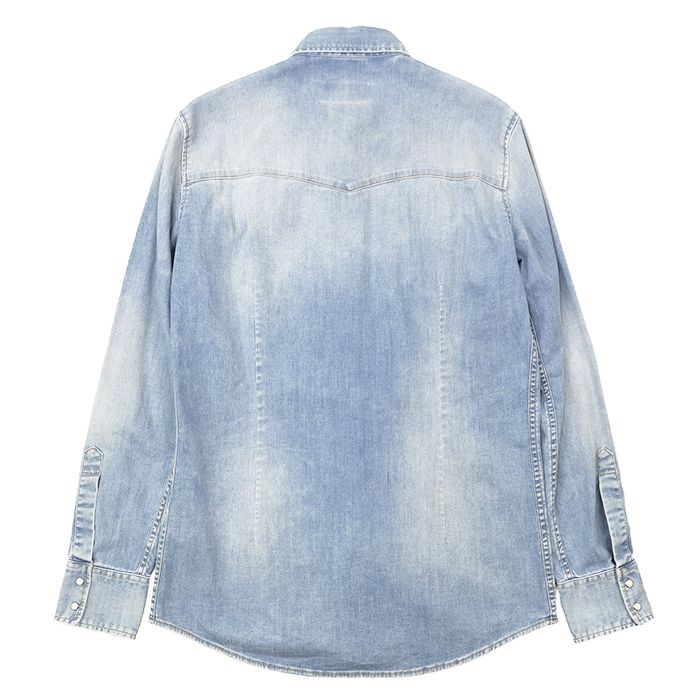 SALE【美品】DSQUARED2 ディースクエアード デニムシャツ サイズ 46 メンズ 長袖 プリント トップス タグ付属 ライトインディゴ イタリア製 SALE【美品】DSQUARED2 ディースクエアード デニムシャツ サイズ 46