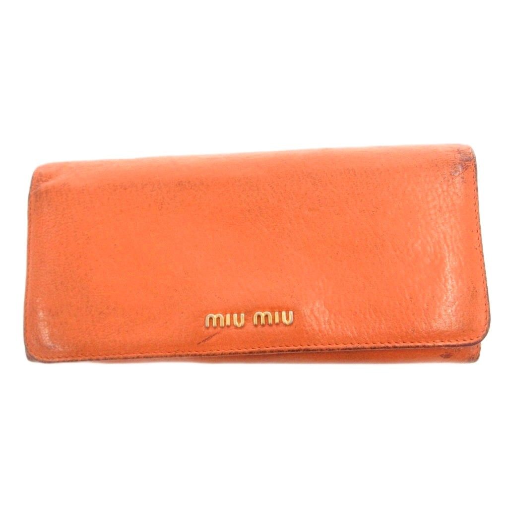 ミュウミュウ miumiu 長財布 ウォレット 小銭入れあり レザー ロゴ オレンジ /FF ■GY11