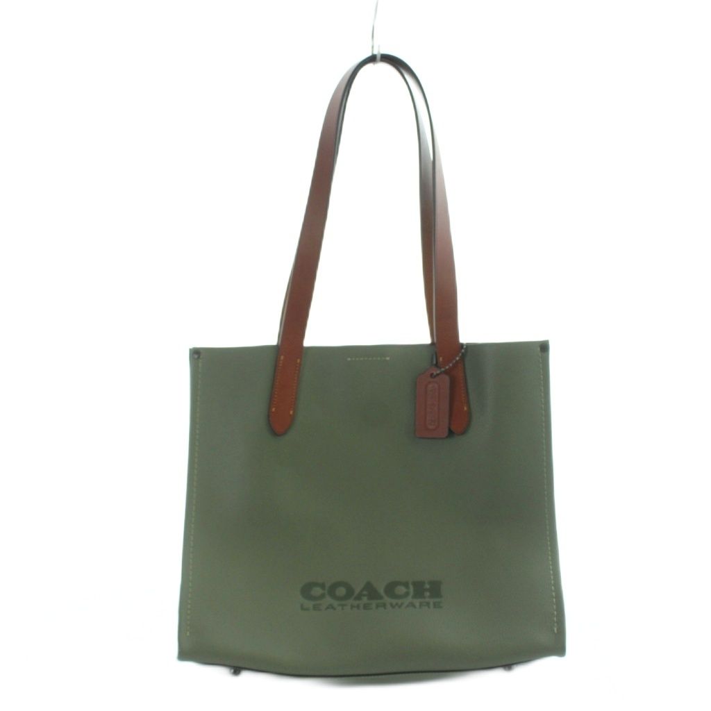 コーチ COACH CH757 リレー トート 34 ハンドバッグ ポリッシュドペブルレザー ロゴ カーキ ■GY18 /MQ