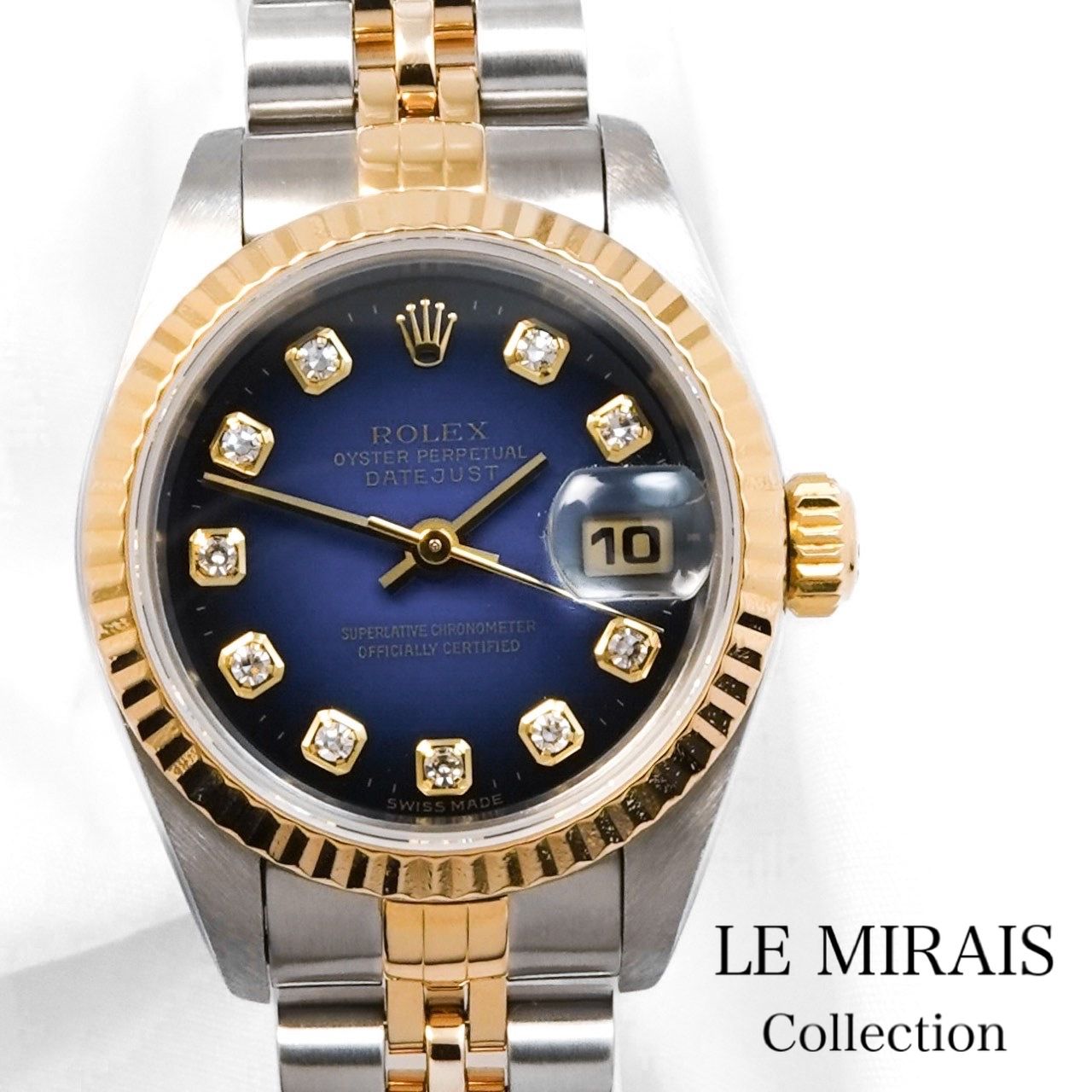 【OH済】ロレックス デイトジャスト 10P 新ダイヤ ブルーグラデーション文字盤 コンビ 69173G レディース 腕時計 ROLEX 時計