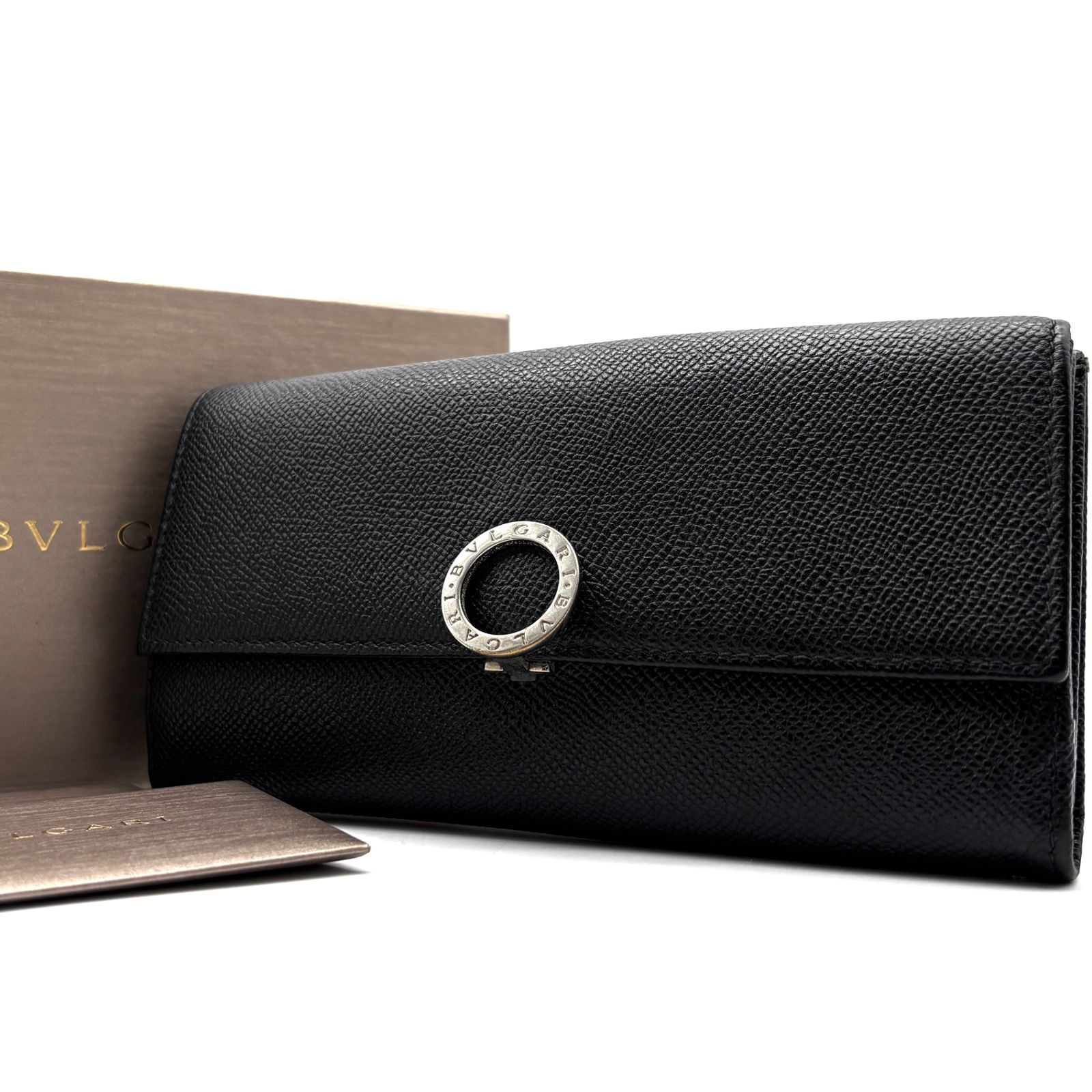 美品 ブルガリ BVLGARI ビーゼロワン ロゴマニア ロゴクリップ 長財布 フラップ ロングウォレット ブラック 黒 レザー 本革 シルバー金具 箱付 ボーナス 夏休み 帰省 サマーギフト 敬老の日 ご褒美