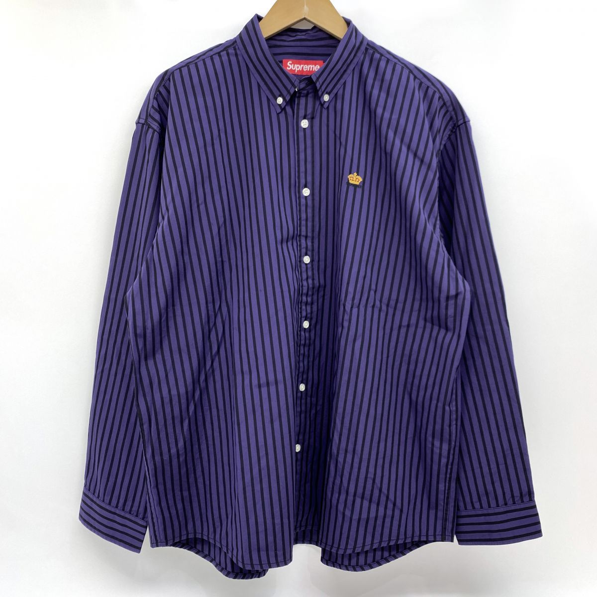 Supreme シュプリーム Stripe Shirt ストライプ シャツ Lサイズ パープル ※中古