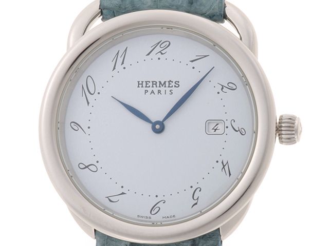HERMES エルメス ウォッチ アルソー デイト 時計 AR5.710.130 腕時計 ステンレススチール/クロコダイル ホワイト クオーツ ホワイト文字盤 ユニセックス【中古】433