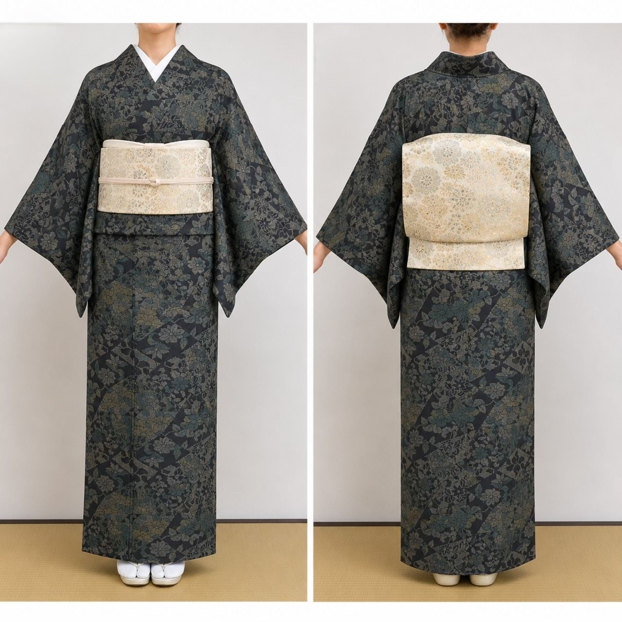 K238 美品 夏大島紬 紗 単衣 草花 菱 正絹 和装 和服 着物 - メルカリ