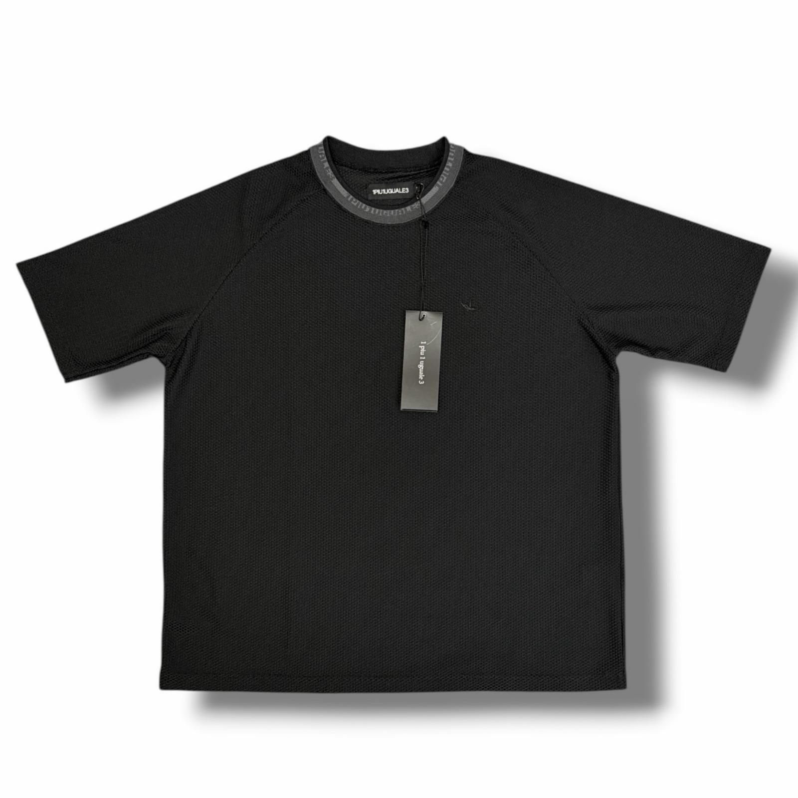 参考上代57200円 未使用 1piu1uguale3 SPORTS メッシュTシャツ カットソー ウノピゥウノウグァーレトレ スポーツ TM749 ブラック V （18604M）