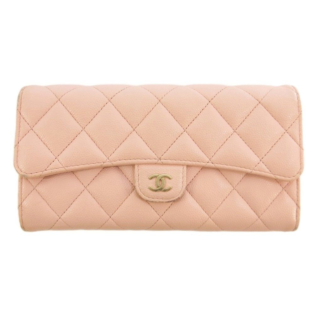 シャネル CHANEL AP0241 キャビアスキン 長財布 ロングフラップウォレット ライトピンク ☆AA★