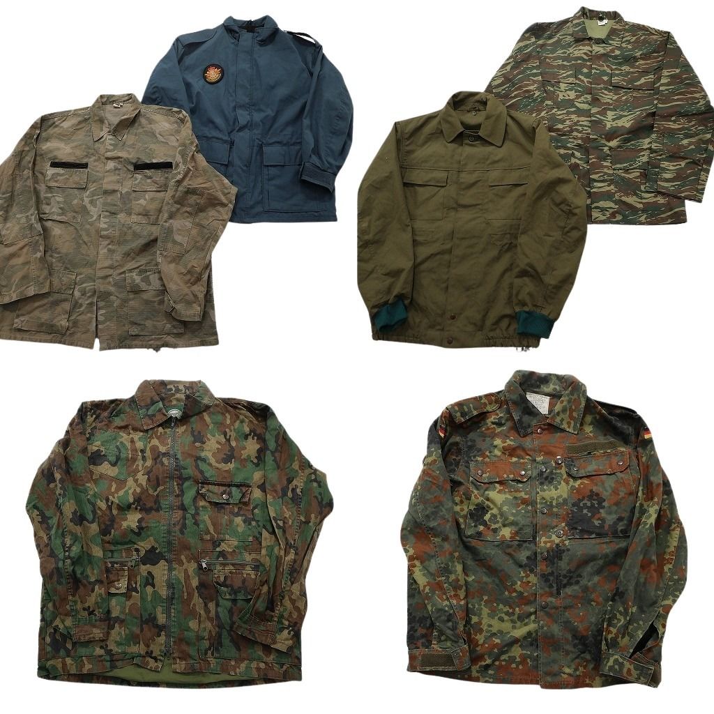 古着卸 まとめ売り ユーロミリタリー ジャケット 6枚セット ( メンズ ) フレクターカモ ドイツ軍 オリーブ エポレット 中古 古着 NF2647