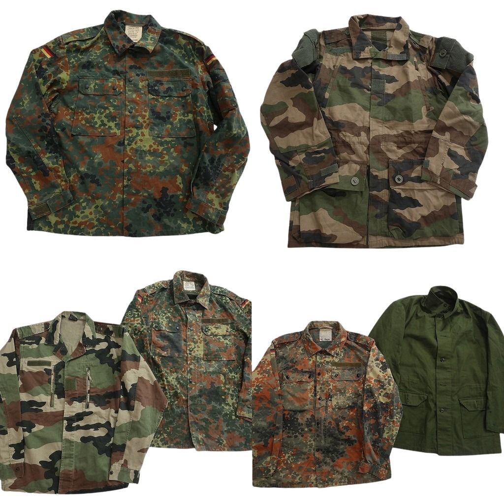 古着卸 まとめ売り ユーロミリタリー ジャケット 6枚セット ( メンズ ) ドイツ軍 無地 オリーブ エポレット 中古 古着 NF2662