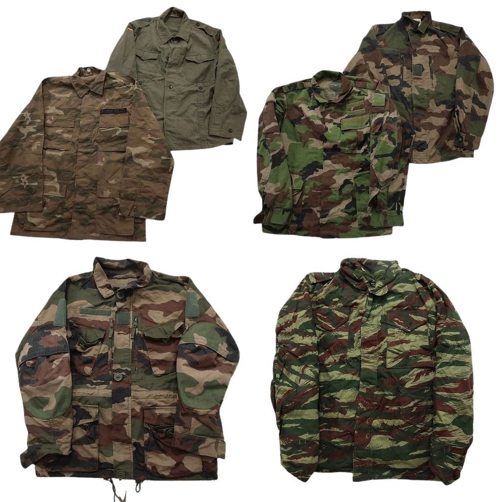 古着卸 まとめ売り ユーロミリタリー ジャケット 6枚セット ( メンズ ) ドイツ軍 カモ柄 無地 オリーブ 中古 古着 NF2727