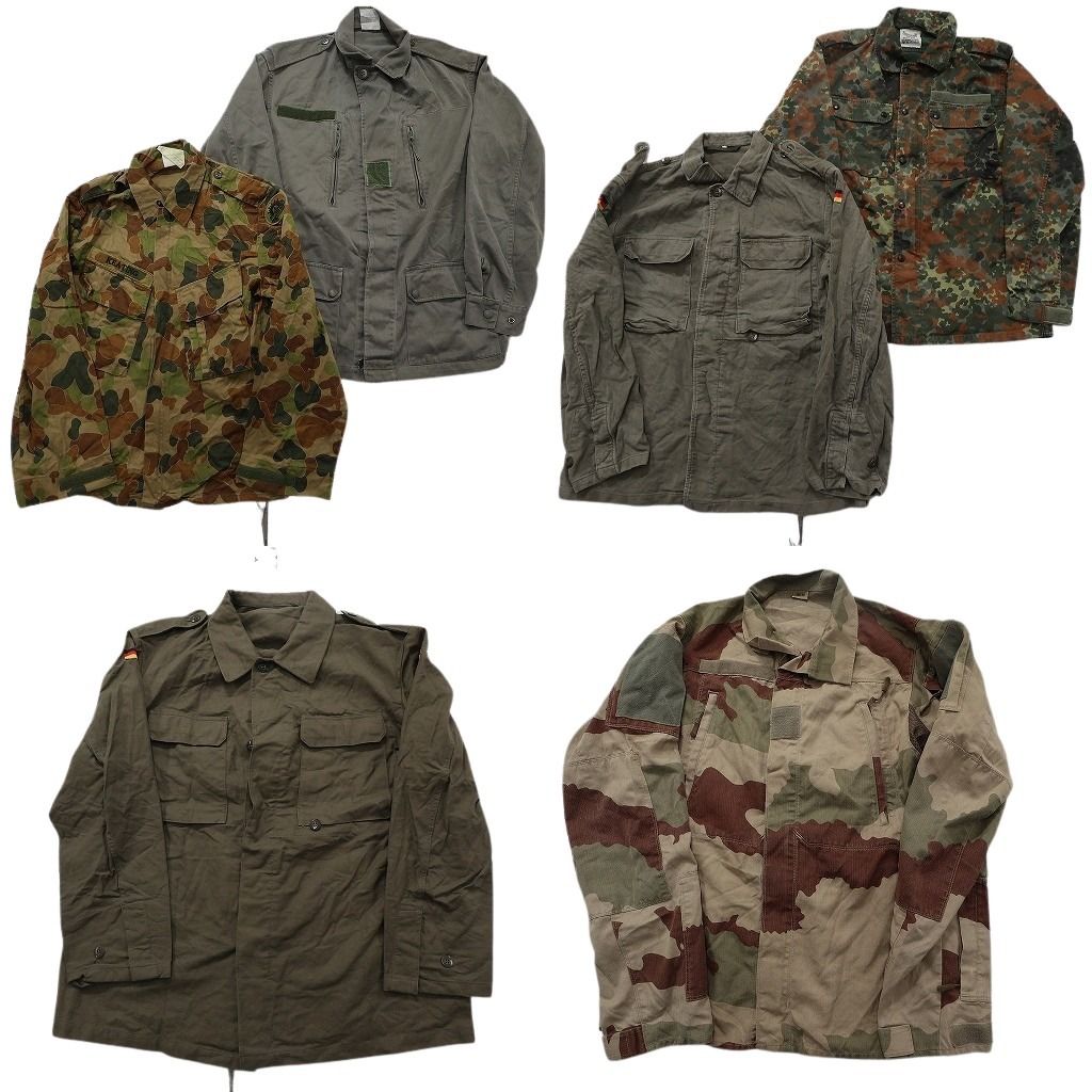 古着卸 まとめ売り ユーロミリタリー ジャケット 6枚セット ( メンズ ) ドイツ軍 無地 オリーブ ベルギー軍 カモ柄 中古 古着 NF2731
