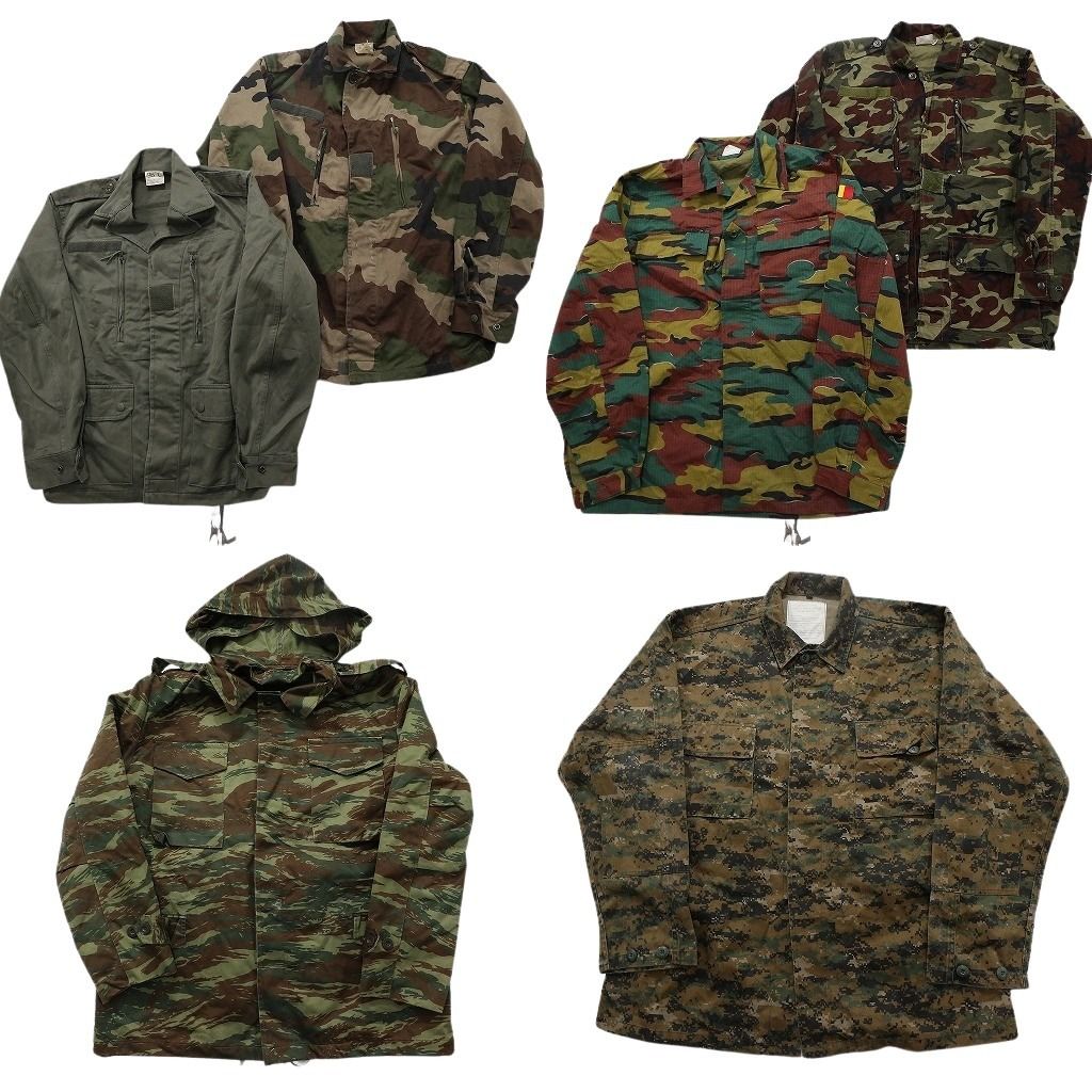 古着卸 まとめ売り ユーロミリタリー ジャケット 6枚セット ( メンズ ) ベルギー軍 カモ柄 CCEカモ 無地 オリーブ 中古 古着 NF2732