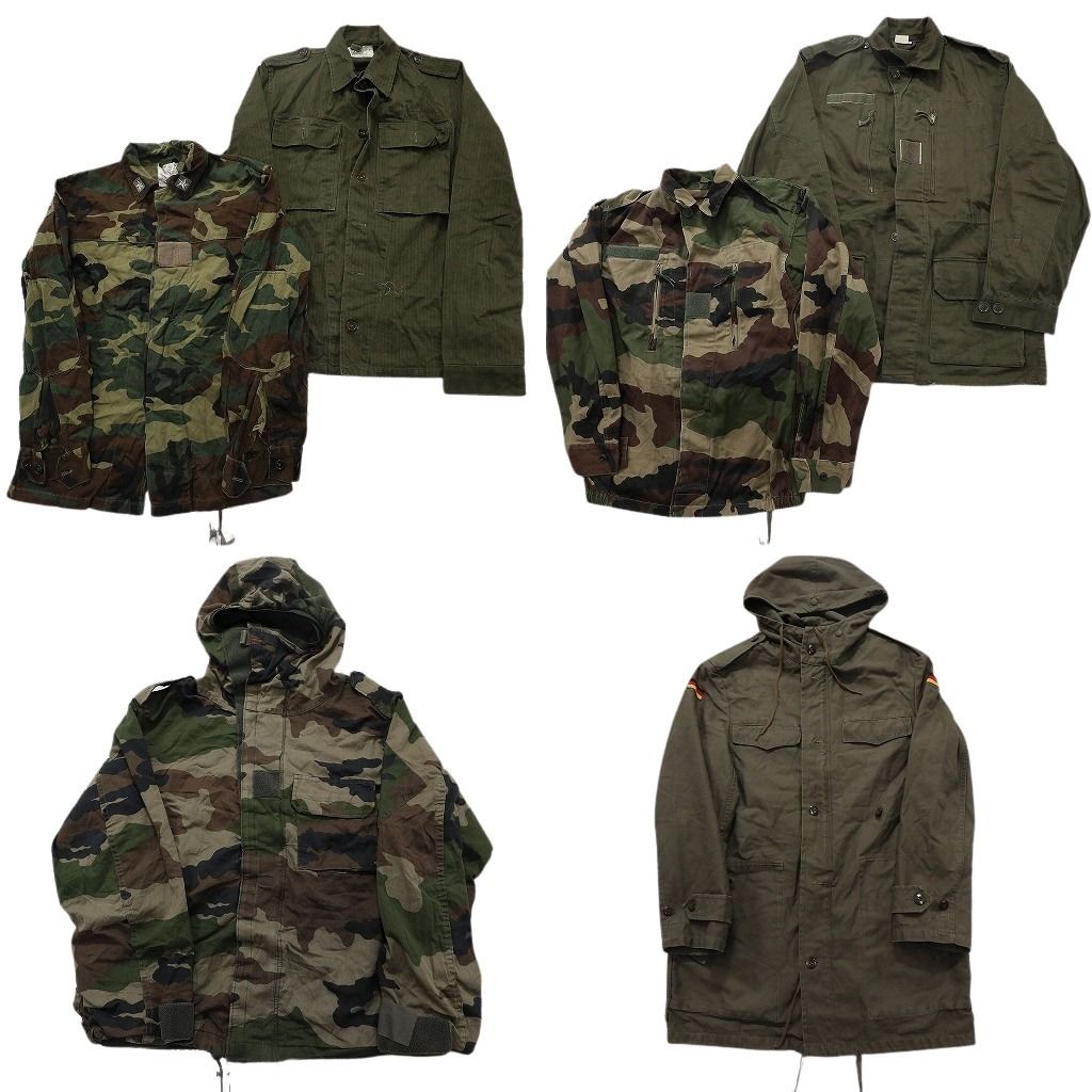 古着卸 まとめ売り ユーロミリタリー ジャケット 6枚セット ( メンズ ) ドイツ軍 フーディー カモ柄 無地 オリーブ 中古 古着 NF2733