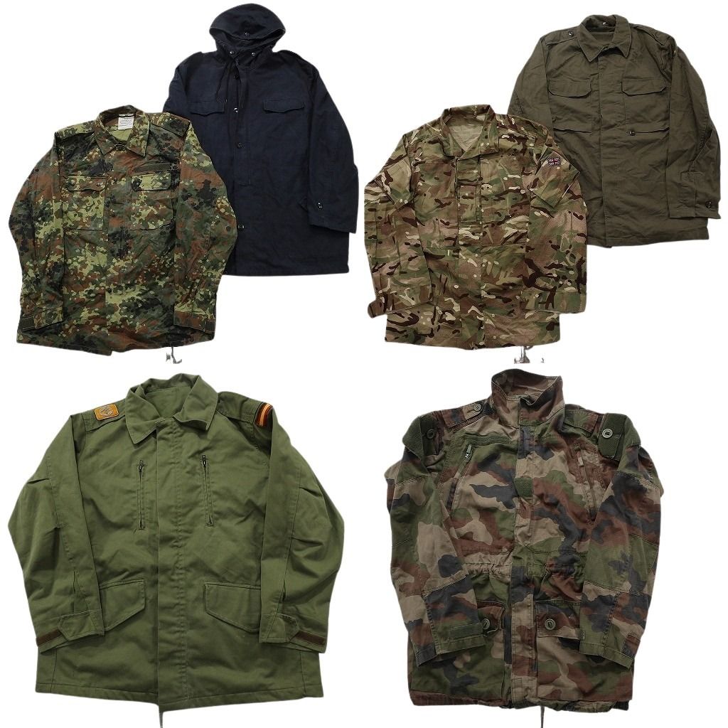 古着卸 まとめ売り ユーロミリタリー ジャケット 6枚セット ( メンズ ) イギリス軍 カモ柄 無地 オリーブ ブラック ドイツ軍 中古 NF2734