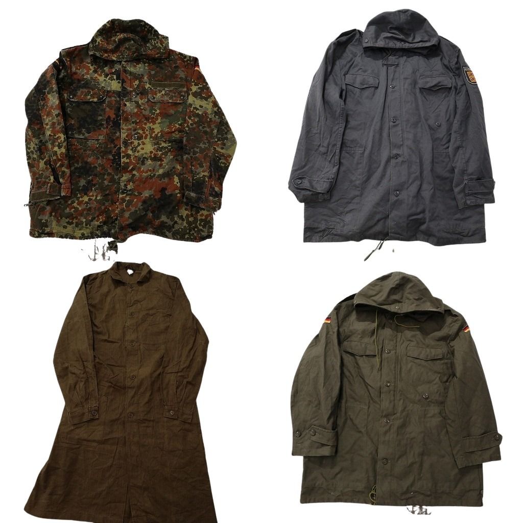 古着卸 まとめ売り ユーロミリタリー コートMIX 4枚セット ( メンズ ) ドイツ軍 ダブルフラップ フレクターカモ 中古 古着 NF2776