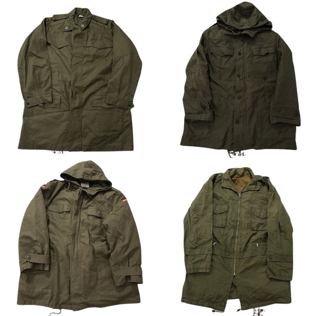 古着卸 まとめ売り ユーロミリタリー コートMIX 4枚セット ( メンズ ) ドイツ軍 ダブルフラップ ロング丈 中古 古着 NF2778