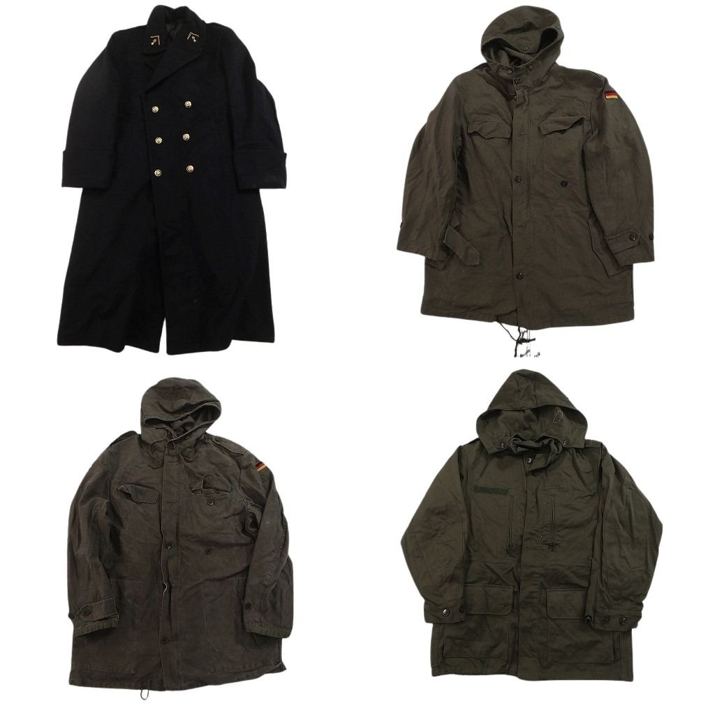古着卸 まとめ売り ユーロミリタリー コート 4枚セット ( メンズ ) 無地 ドイツ軍 フーディー ロング丈 中古 古着 NF2843