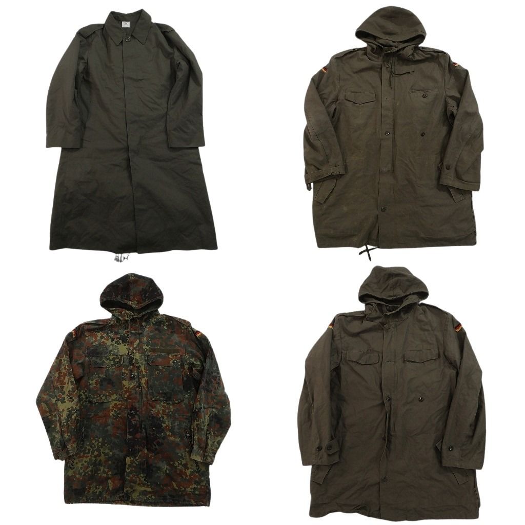 古着卸 まとめ売り ユーロミリタリー コート 4枚セット ( メンズ ) ドイツ軍 フーディー フレクターカモ 無地 ロング丈 中古 古着 NF2846