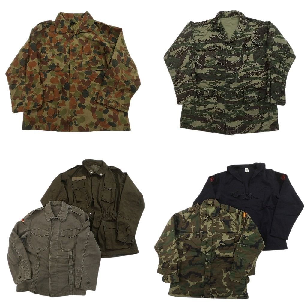 古着卸 まとめ売り ユーロミリタリー ジャケット 6枚セット ( メンズ ) スペイン軍 カモ柄 無地 ドイツ軍 ブラック 中古 古着 NF2857