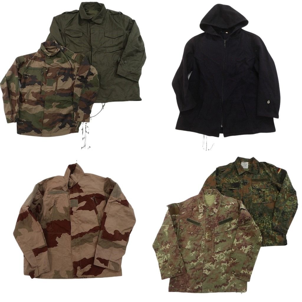 古着卸 まとめ売り ユーロミリタリー ジャケット 6枚セット ( メンズ ) ドイツ軍 カモ柄 無地 オリーブ ブラック 中古 古着 NF2860
