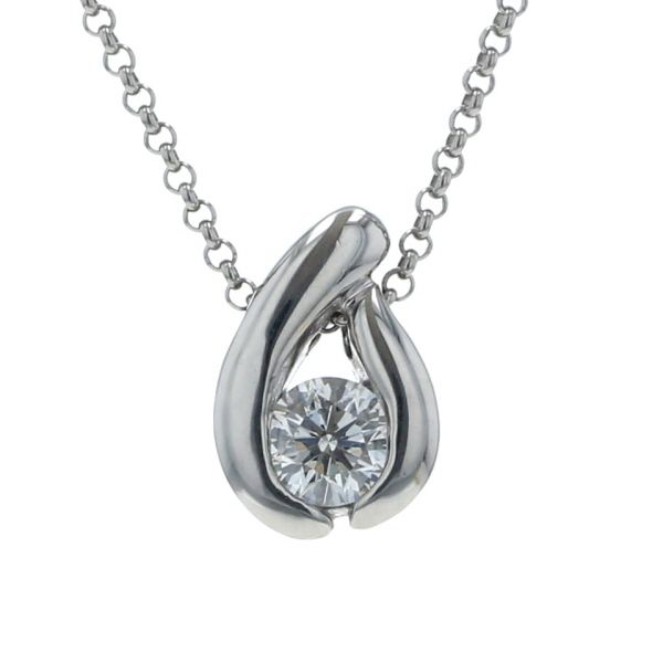 Pt850 Pt900 プラチナ ネックレス ダイヤモンド 0.219ct カラーF SI2 一粒石 オープンドロップ 40cm 鑑定書【新品仕上済】【zz】【中古】