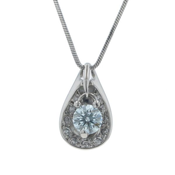 Pt900 Pt850 ネックレス ブルーダイヤモンド 0.281ct ダイヤモンド 0.11ct VS2 スイング 雫 45cm 鑑定書【新品仕上済】【zz】【中古】