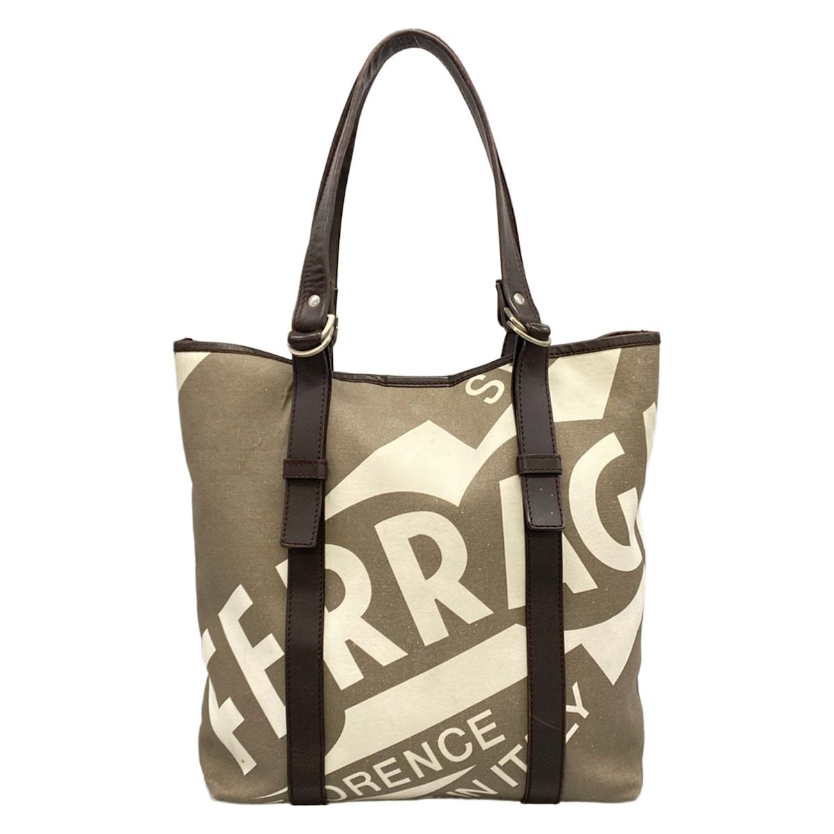 FERRAGAMO/SalvatoreFerragamo(サルバトーレフェラガモ) トートバッグ - グレーベージュ×ダークブラウン×アイボリー レザー