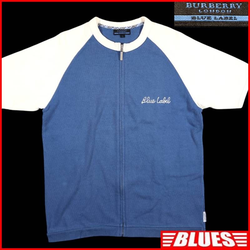 BURBERRY BLUE LABEL バーバリーブルーレーベル スウェット L ブルー 白 ラグラン 日本製 ジャケット_ブルゾン_サイズL一覧←SEULB屋着古← TY4546