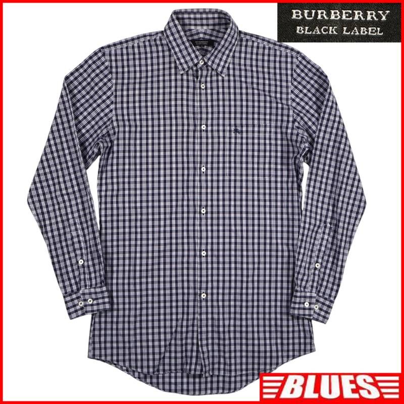 BURBERRY BLACK LABEL 廃盤 バーバリーブラックレーベル シャツ M 長袖シャツ 39 チェック ネイビー 日本製 刺繍 メンズ 長袖 ボタンシャツサイズM一覧←SEULB屋着古← TY4540