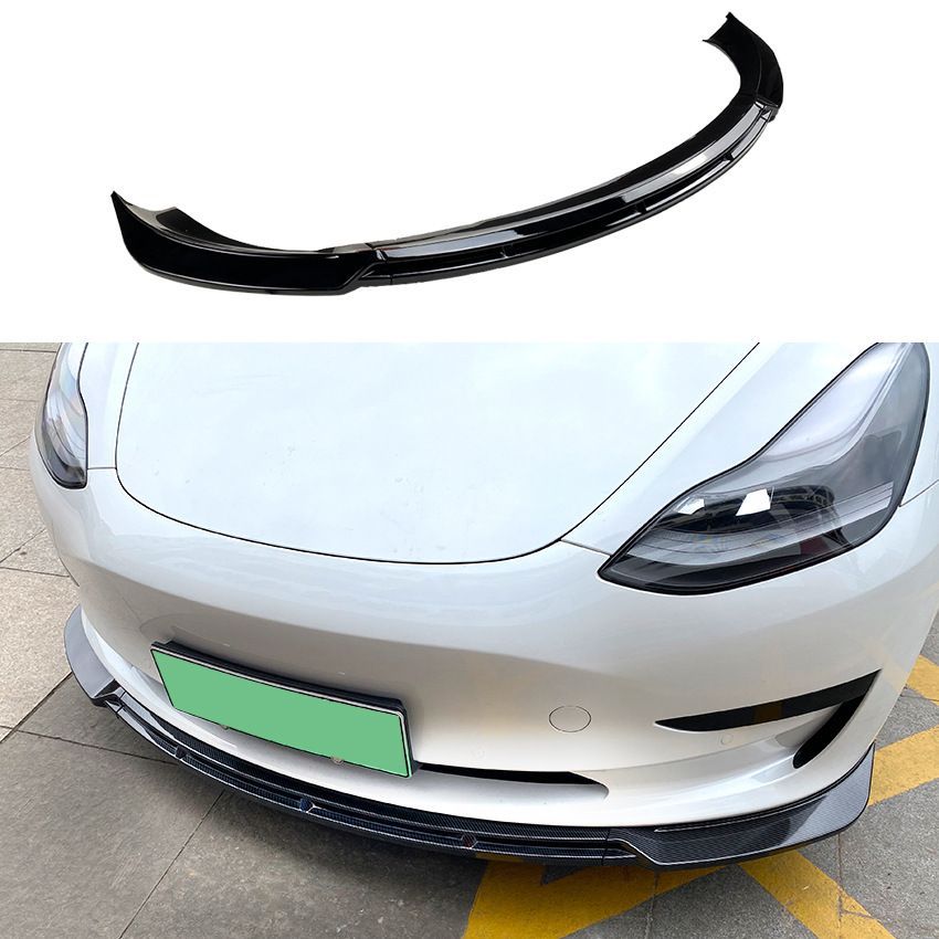 テスラ Tesla モデル3 Model 3 対応 フロントリップスポイラー フロントバンパー下部 外装パーツ PP製 貼り付け式 ピアノブラック カーボン調 フロントフェイスを引き締めるスポーティデザイン 車体まわりの印象を高めるドレスアップ用品
