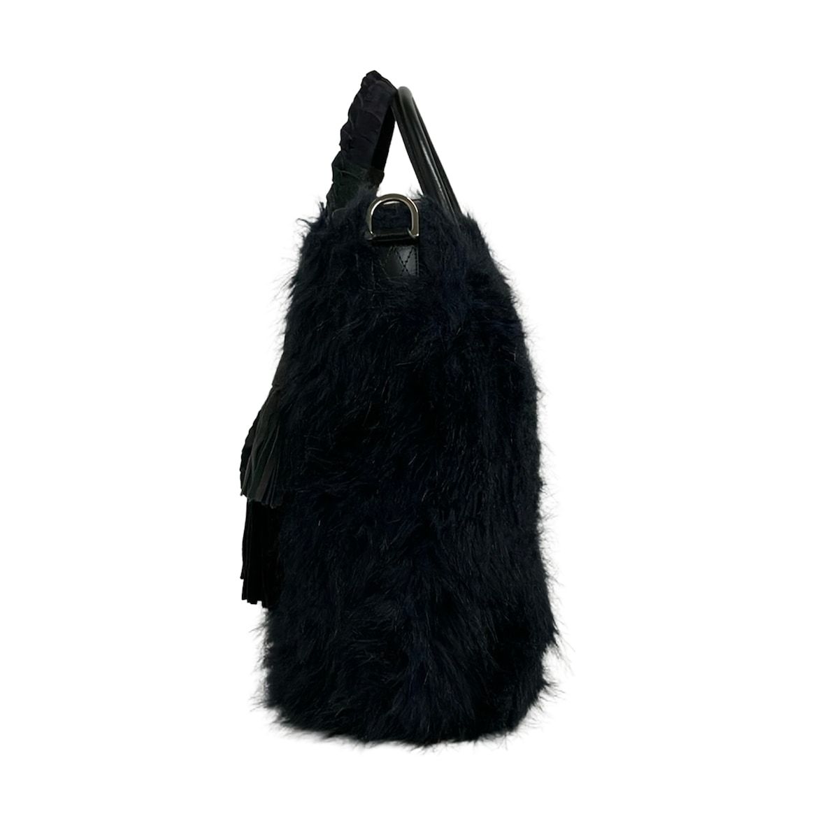 sacai フェイクファー ハンドバッグ Sacai(サカイ) トートバッグ - ダークネイビー×黒×マルチ レザー