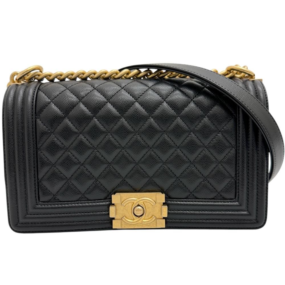 【CHANEL/シャネル】A67086 チェーンショルダー ショルダーバッグ 26番（2018年） キャビアスキン ブラックレザー/ゴールド金具 レディース 【中古】【真子質店】【BL】